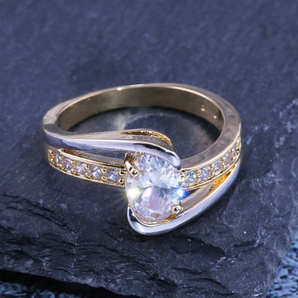 Charming Oval Clear Zircon Three Lines Anillos Dainty Ring for Women, …